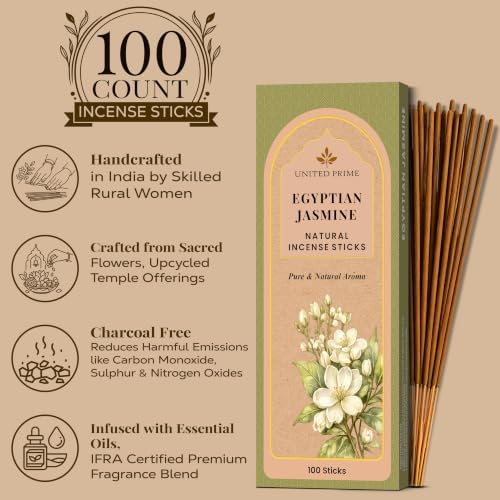 Fresh Jasmine Incense, 100 Sticks, No Charcoal Clean Burning, 100% Natural Organic Non Toxic Stick Insence for Calming, Spiritual Healing Positive Vibes Incense