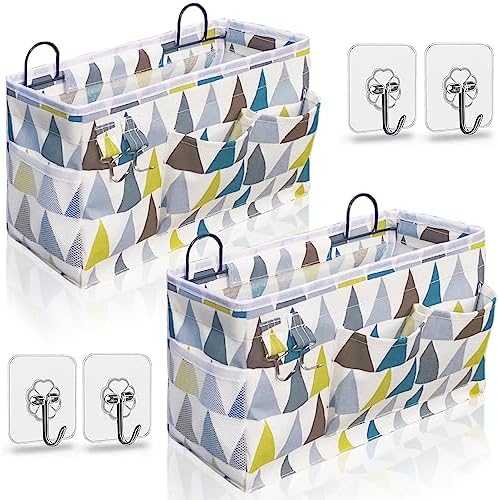 Kanrichu 2pcs Large Wall Hanging Organizer Bag, Linen Fabric Door Hanging Storage Baskets with Pockets, Waterproof Bin for Kitchen, Bedroom, Office, RV Camper (Colors)