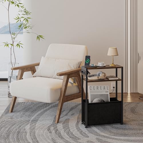 Leomonio Narrow Side Table, Slim Night Stand with Magazine Rack