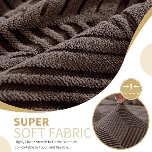 JIVINER 1 Piece Couch Cover for 3 Cushion Couch, Stretch Extra Large Sofa Covers with Elastic Bottom, Washable Oversized Sofa Slipcovers Feature Geometrical Jacquard Fabric (XL Sofa, Brown)