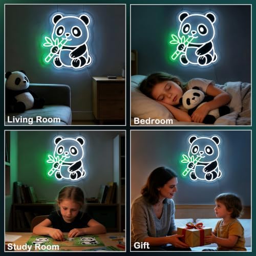 Panda Neon Sign, Dimmable Panda Night Light for Kids Bedroom Wall Decor, Cute LED Panda Light, Gift for Panda Lovers, Nursery Playroom Decor