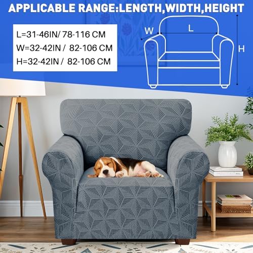 YEMYHOM 1 Piece Stretch Chair Sofa Slipcovers Couch Covers for 1 Seat, Jacquard Armchair Covers with Non-Slip Elastic Bottom, Thickened Furniture Protector for Dogs Pets kids (Small, Dark Gray）