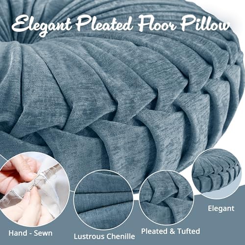 Intelligent Design Round Chenille Tufted Floor Pillow Dia 22"x6" Aqua