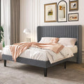 SHA CERLIN Full Size Velvet Bed Frame, Tufted Wingback Headboard, Grey