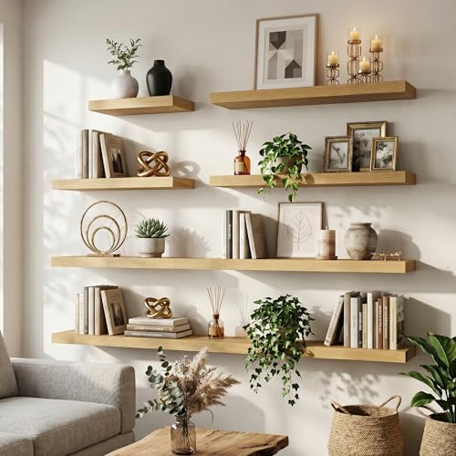 32 Inch Floating Shelves for Wall, 8"D Wood Storage Shelves, Oak Finish