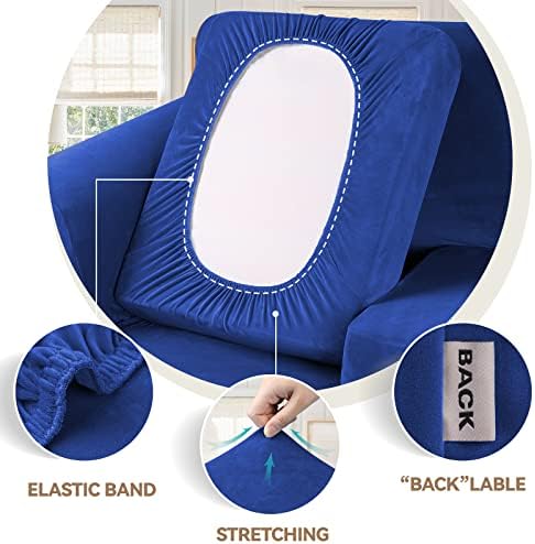 WEERRW Velvet Stretch 3 Pieces Couch Cover for Sofa Washable, Royal Blue
