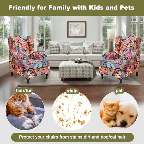 NILUOH Wingback Chair Covers 2-Piece, Armchair Slipcovers for Living Room