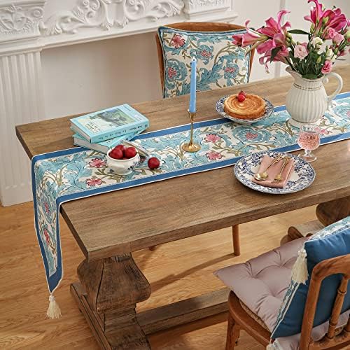 patdrea Designer Vintage French Blue Printed Table Runner,12"X102"