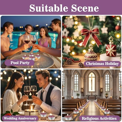 MAQIHAN Purple Tea Light Candles 25 Pack - Mini Votive Candles Bulk