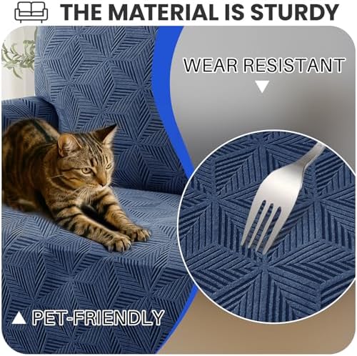 YEMYHOM 1 Piece Stretch Oversized Couch Covers for 4 Seat, Jacquard Extra Large Sofa Cover with Non-Slip Elastic Bottom, Thickened Slipcover Furniture Protector for Dogs Pets (X-Large, Navy）