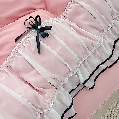 IHOUSTRIY Pink Duvet Cover Full Size, Ruffle Beddding Set with Bowtie, 3 Pieces Comforter Cover Set with Zipper Closure, Girl Bedding with Pillowcase - Light Pink, Full, Comforter Not Included