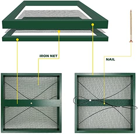 MIXXIDEA Bird Feeder Hanging Tray, Bird Feeders for Outdoors, Wooden Seed Tray Platform Mesh Seed Platform for Garden Yard Outside Decoration Attracting for Wild Birds (Green-1pk)