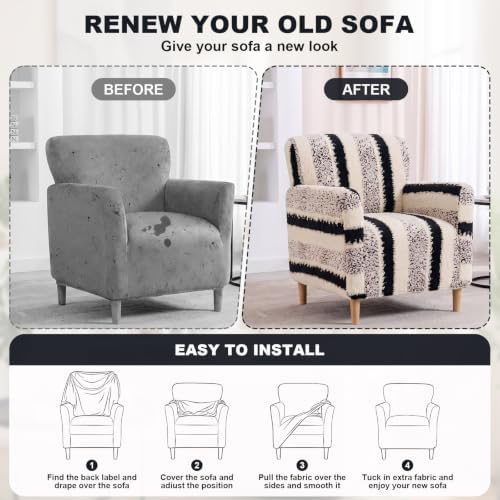 Striped Sherpa Armchair Slipcover, Stretch Plush Pet Friendly Accent Chair Cover with Elastic Bottom, Machine Washable Furniture Protector for Small Banquet Armchair