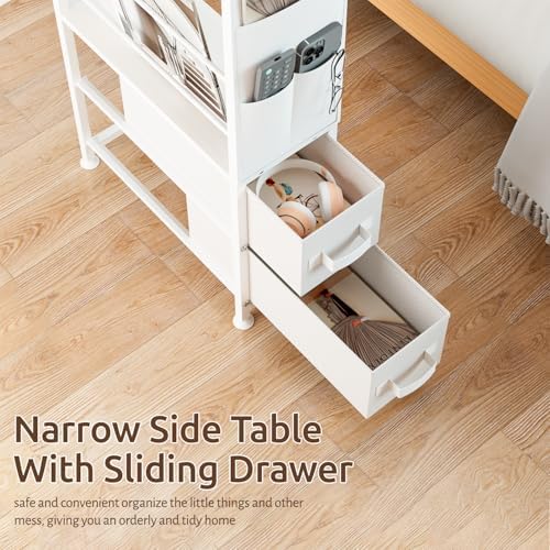 Oppro 2 Drawer Small Narrow Side End Table, Slim Nightstand with Wheels