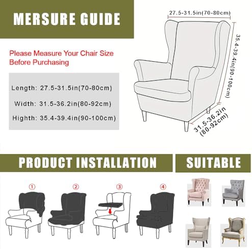 NILUOH Wingback Chair Covers 2-Piece, Armchair Slipcovers for Living Room