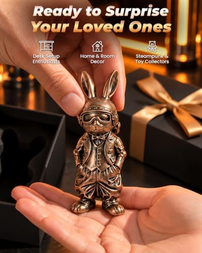 Aviator Rabbit Figurine, Pilot Bunny Sculpture, Resin Animal Decor for Desk