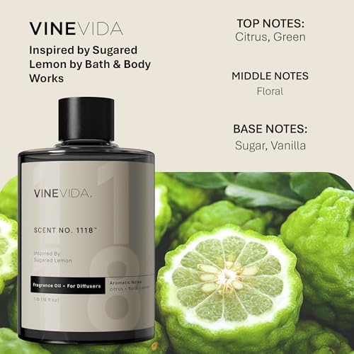 VINEVIDA [16 Fl Oz] Scent NO. 1118 Fragrance Oil for Cold Air Diffusers, Aromatic Notes of Citrus, Green, Floral, Sugar & Vanilla Essential Oils for Diffuser Oil Refill & Air Freshener Room Spray