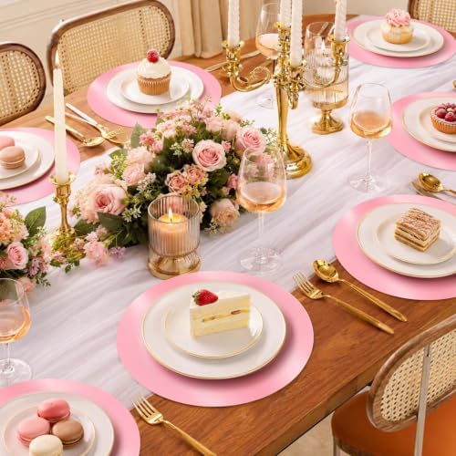 KesaPlan 100PCS 13in Round Pink Placemats, Disposable Paper Chargers Plate