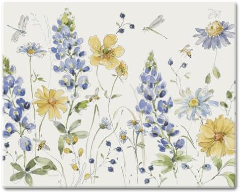 CounterArt Lovely Blue Florals 3mm Tempered Glass Cutting Board 15" x 12"