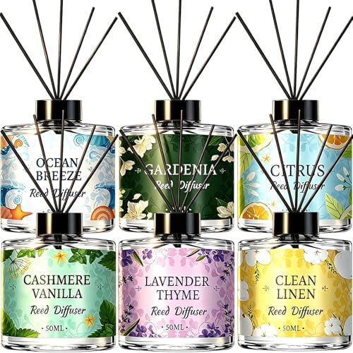 6 Pack Reed Diffuser Set, 10.14 Oz Reed Diffusers for Home with 30 Sticks