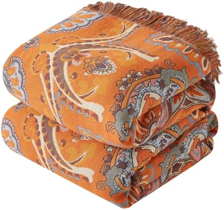 Bailix Boho Throw Blanket, 100% Cotton, Woven Floral Pattern, 80"x90"