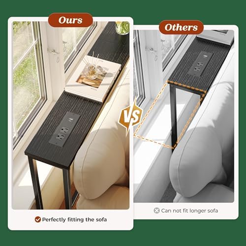 SUPERJARE 110.2 inch Narrow Behind Couch Table with Charging Stations