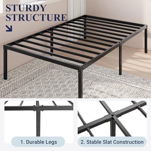 Allewie Twin XL Bed Frame, 18 Inch Metal Beds with Storage Space, Black