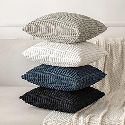 MIULEE Lumbar Corduroy Decorative Throw Pillow Covers 12x20 Pure White
