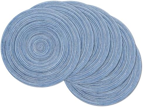 SHACOS Round Braided Placemats Set of 6 Circle Place Mats Kitchen Table Mats for Dining Table Wedding Party (Blue Gray, 6)