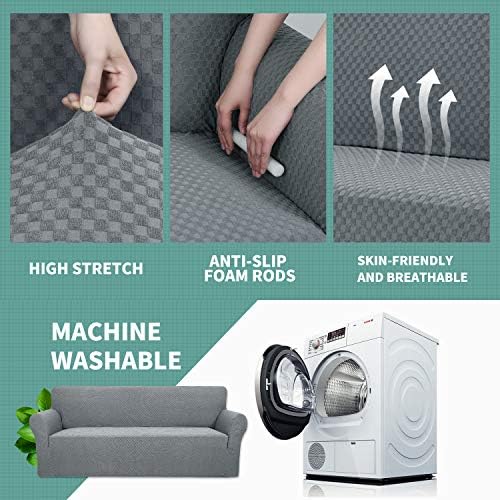 YEMYHOM Couch Cover Latest Jacquard Design High Stretch Sofa Chair Covers for Living Room, Pet Dog Cat Proof Armchair Slipcover Non Slip Magic Elastic Furniture Protector (Chair, Light Gray)