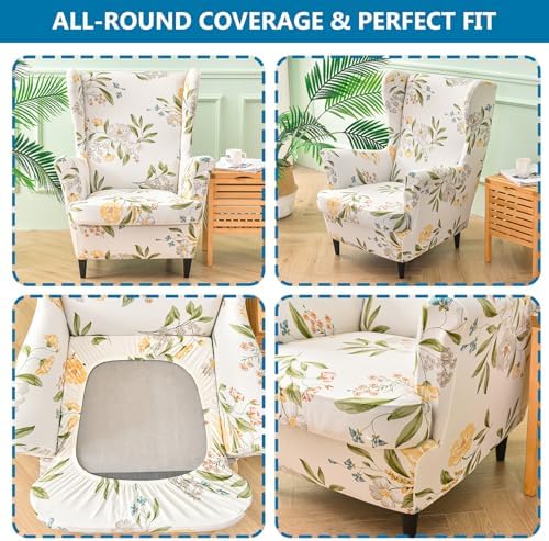 HZDHCLH Wingback Chair Slipcovers 2 Piece,Stretch Spandex Wingback Chair Covers for Living Room Armchair,Washalbe Sofa Slipovers