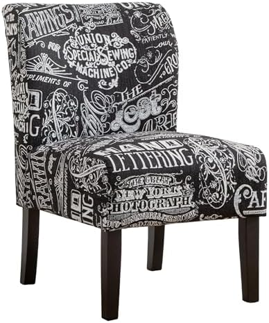 Roundhill Furniture Capa Print Fabric Armless Contemporary Accent Chair, Chalkboard Shadow
