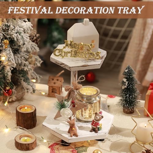 Tikea 2-Tier Wood Riser for Decor, Farmhouse Bathroom Decor Counter Shelf