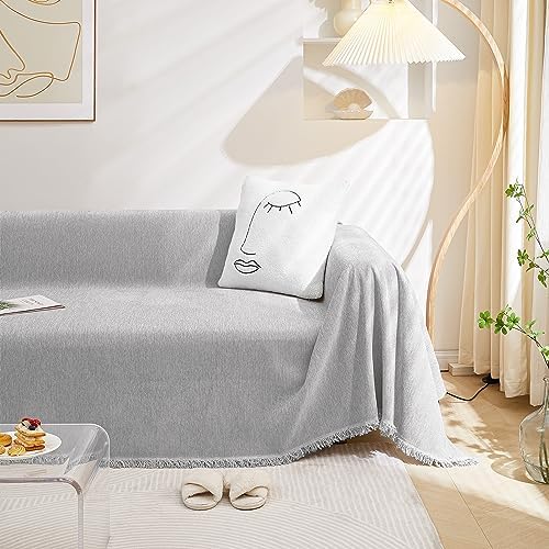 MEETSKY Couch Cover Small Sofa Covers Sofa Throw Cover for Couches Slipcover Reclining Sofa Washable Soft Chenille Blend Modern Decor Couch Protector for Living Room, 71" x 102", Light Grey