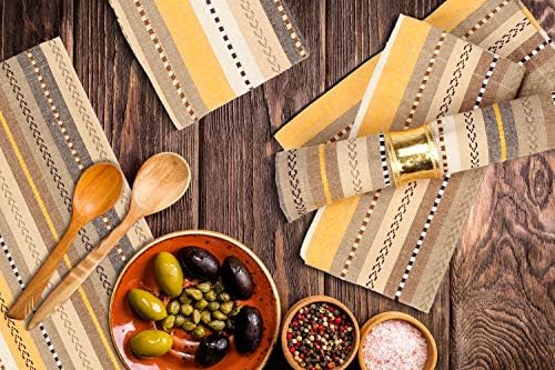 Lightnpro Salsa Stripes Cloth Napkins Set of 12, 18x18 Inch, Beige Multi