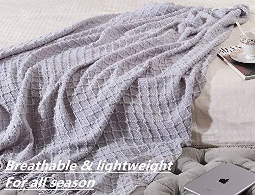 CREVENT Rustic Farmhouse Couch Sofa Throw Blanket for Bedroom Living Room Decoration, Soft Warm Cozy Light Weight for Spring Summer (50''X60'' Light Grey)