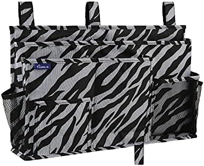 Surblue Bedside Caddy Hanging Organizer Storage Bag Pocket for Bunk, Hospital, College Dorm Rooms, Baby Bed Rails, Camp - 8 Pockets (Large, Zebra)