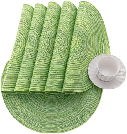 SHACOS Round Placemats Set of 4 Round Table Placemats Braided Cotton Place Mats 15 inch for Kitchen Dining Table Holiday Party (Mixed Color Pea Green, 4)