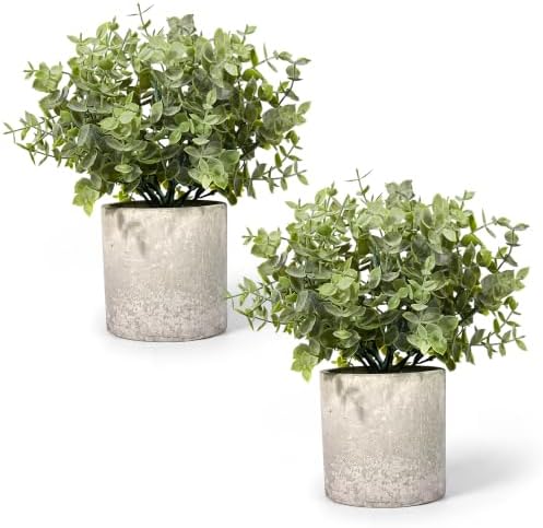 Velener 2 Pcs Large Fake Plants Eucalyptus, Artificial Plants Indoor for Shelf, Potted Eucalyptus Plants for Home/Bathroom/Pottery Barn/Desk/Farmhouse/Coffee Table Decor (Sage Green)