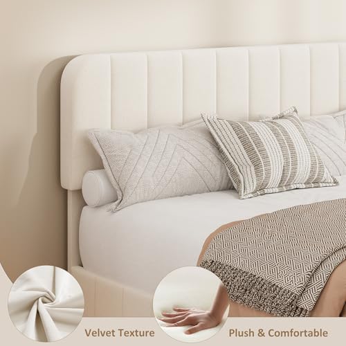 Garvee Queen Size Velvet Bed Frame with 4 Drawers, Adjustable Headboard