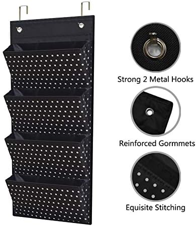 4 Pocket White Dots Wall Mount/Over Door File Hanging Storage Organizer - Office Supplies, School, Classroom, Office or Home Use