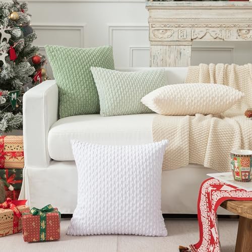 Kevin Textile Soft Corduroy 18x18 Inch Pillow Covers 2 Pack, Pure White