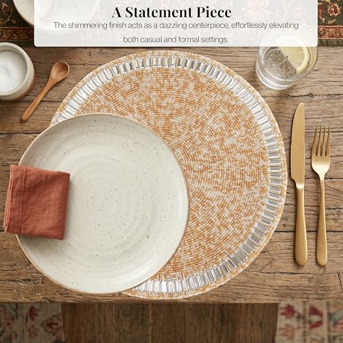 Beaded Round Placemat Set of 2 13 Inch Multi Handmade Glass Table Mats