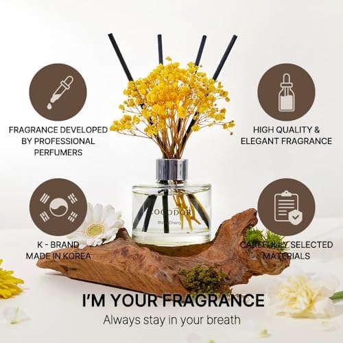 COCODOR Flower Reed Diffuser Set / 6.7oz / Cashmere Vanilla/Scent Diffuser with Sticks Home Fragrance Reed Diffuser for Bathroom Shelf Decor