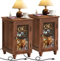Joaxswe Narrow Side Table Set 2 with Charger, Glass Door Storage