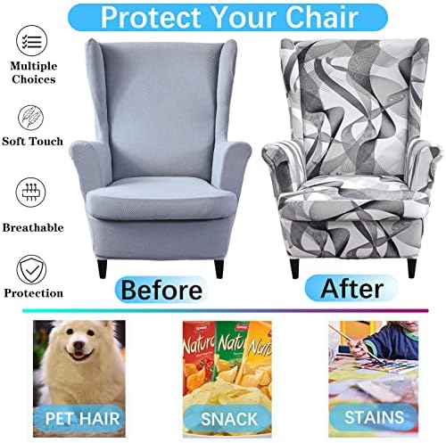 Wing Chair Slipcover, 2-Piece Printed Wingback Chair Cover