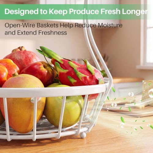 SAYZH 2-Tier Large Fruit Basket Bowl for Kitchen Counter with Banana Hanger