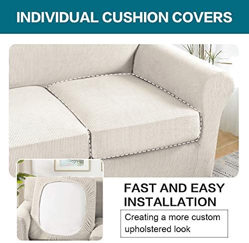 Turquoize 4 Piece Sofa Covers for 3 Cushion Couch Sofa Slipcover Soft Couch Cover for Dogs-Washable Sofa Furniture Covers with 3 Individual Large Cushion Covers, Feature Thick Fabric (XL Sofa, Ivory)