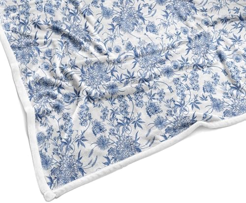 Floral Blanket Blue Floral Throw Blanket, Botanical Flowers Blankets, Soft, Flannel, Warm, Boho Flowers Bed Blankets All Season for Couch Bedroom Living Room, Blue-3 60X80 Inch