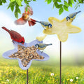 Kinsgyard 2 Pack Free Standing Tray Bird Feeders with Adjustable Pole, Wild Bird Bath for Outdoor Garden Yard Decor, Large Seed Capacity, Easy to Clean and Refill, Yellow & Purple
